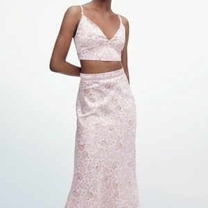 NWT ZARA Paisley Pink Top and Skirt Set Sz small
